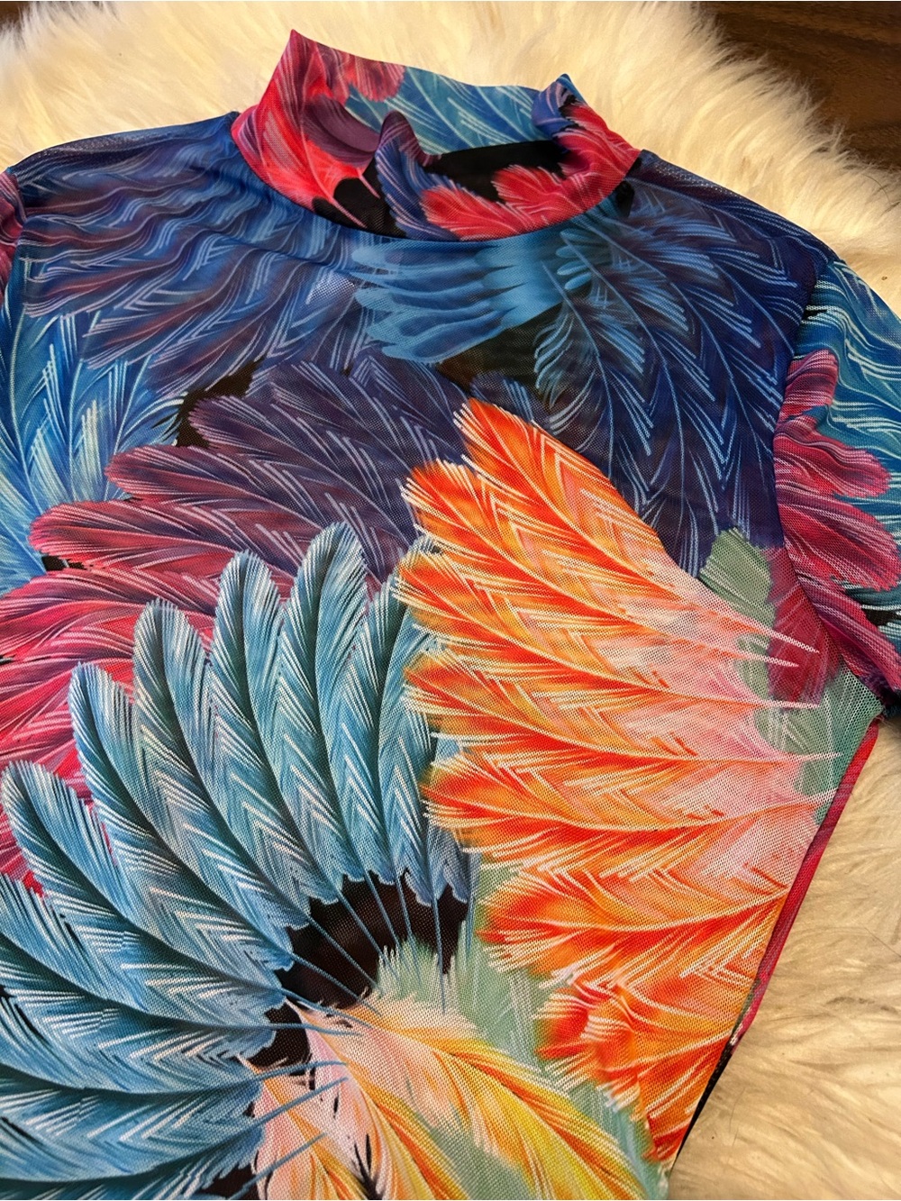SPIRITHOODS Feather Print Mesh Mockneck Bodysuit - Picture 3 of 11